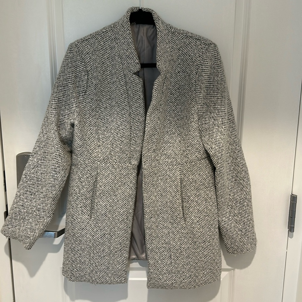 Grey tweed blazer, longer length, size medium